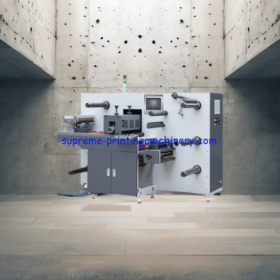 INTERMITTENT SEMI ROTARY LABEL DIE CUTTING WITH TURRET SLITTING AND REWINDING MACHINE SNOWBALL WASTE REWIND ECONOMICAL