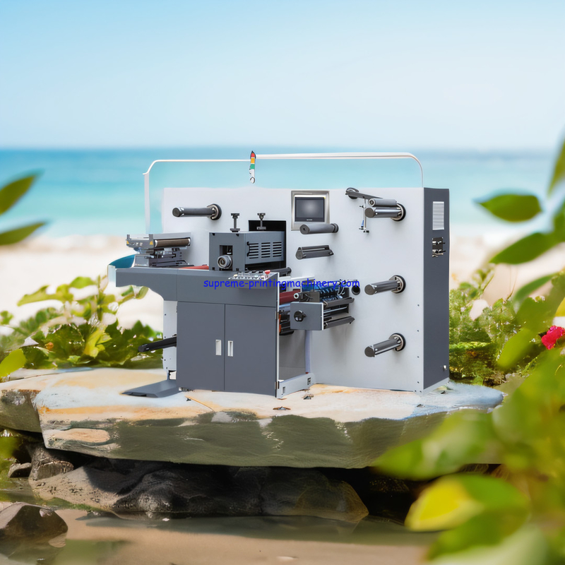 INTERMITTENT SEMI ROTARY LABEL DIE CUTTING WITH TURRET SLITTING AND REWINDING MACHINE SNOWBALL WASTE REWIND ECONOMICAL