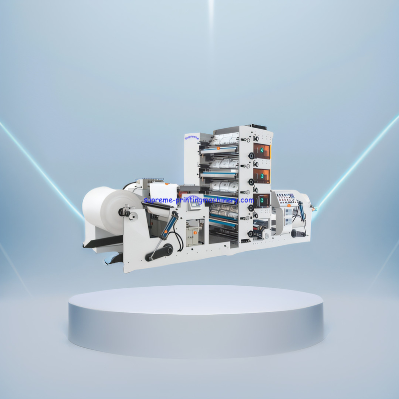 4 color 750 850mm flexo printing machine Slitting station surface rewinding 1 knife Air shaft 2 inch 300mm rewinder